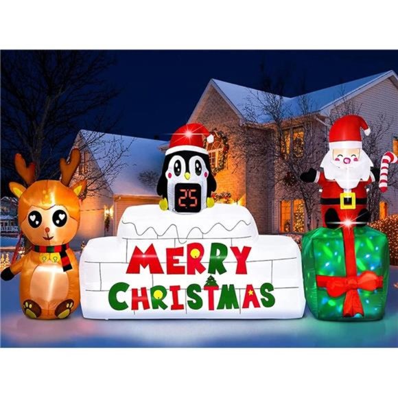 10 Ft Christmas Inflatables Outdoor Decor with LED Christmas Countdown Clock